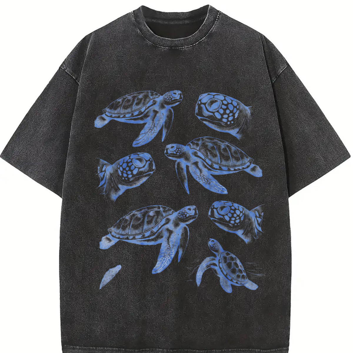 Sea Turtle 90s Tattoo Vintage Washed T-Shirt in Black