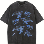 Sea Turtle 90s Tattoo Vintage Washed T-Shirt in Black