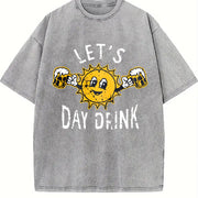 Lets Day Drink Drunken Sunny Booze Drinking for Ladies Vintage Washed T-Shirt in Gray