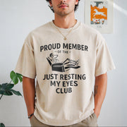 Fathers Day Proud Member of the Just Resting My Eyes Club Vintage Washed T-Shirt in Beige