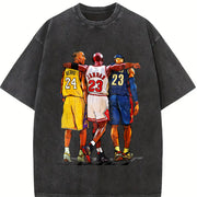Illustrated Goats Three Basketball GOAT Tribute vintage washed oversized T-shirt in Black