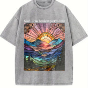 God Turns Broken Pieces Into Masterpieces Vintage Washed T-Shirt in Gray