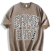 Football Checkered with Logos for Sports Parties Vintage Washed T-Shirt in Brown
