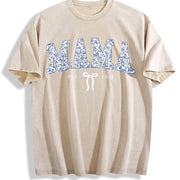 Custom Mama Retro Blue Toile Floral Est 2026 Vintage Washed T-Shirt in Beige