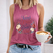 Land of the Free Because of the Brave Women's Color Cotton Tank Top in Red