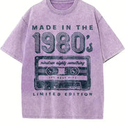 Made in the 1980s Retro Cassette Tape Music Cute Ladies Vintage Washed T-Shirt in Purple