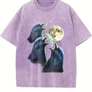 Pigeon Howling to Moon 90s Vintage Washed T-Shirt in Purple