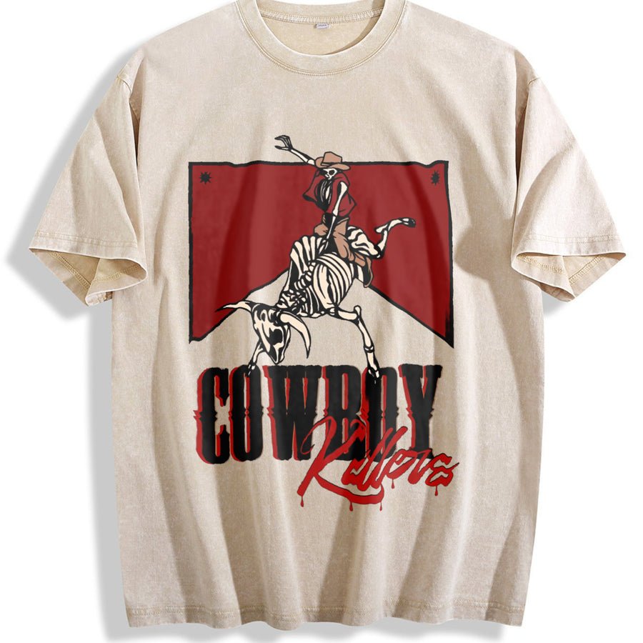 ' with Large Back Retro Vintage Washed T-Shirt in Beige