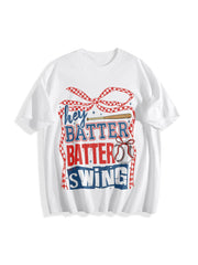 Retro Baseball Batter Swing Cotton T-Shirt in White