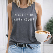 Black Is My Happy Colour Women's Color Cotton Tank Top in Gray