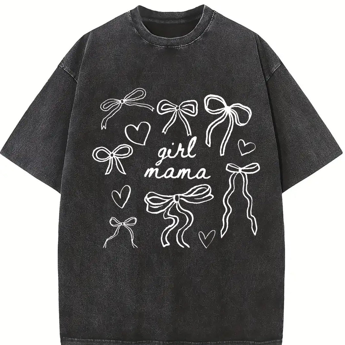 Girl Mama Coquette Bows vintage washed oversized T-shirt in Black