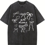 Girl Mama Coquette Bows vintage washed oversized T-shirt in Black
