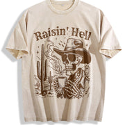 Retro Skeleton Raisin' 90s Vintage Washed T-Shirt in Beige