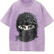 Masked Character N Letter Sleeveless Tank Vintage Washed T-Shirt in Purple