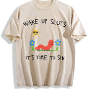 Wake Up Slts Animal Meme Sarcastic Cursed Unhinged Humor Vintage Washed T-Shirt in Beige