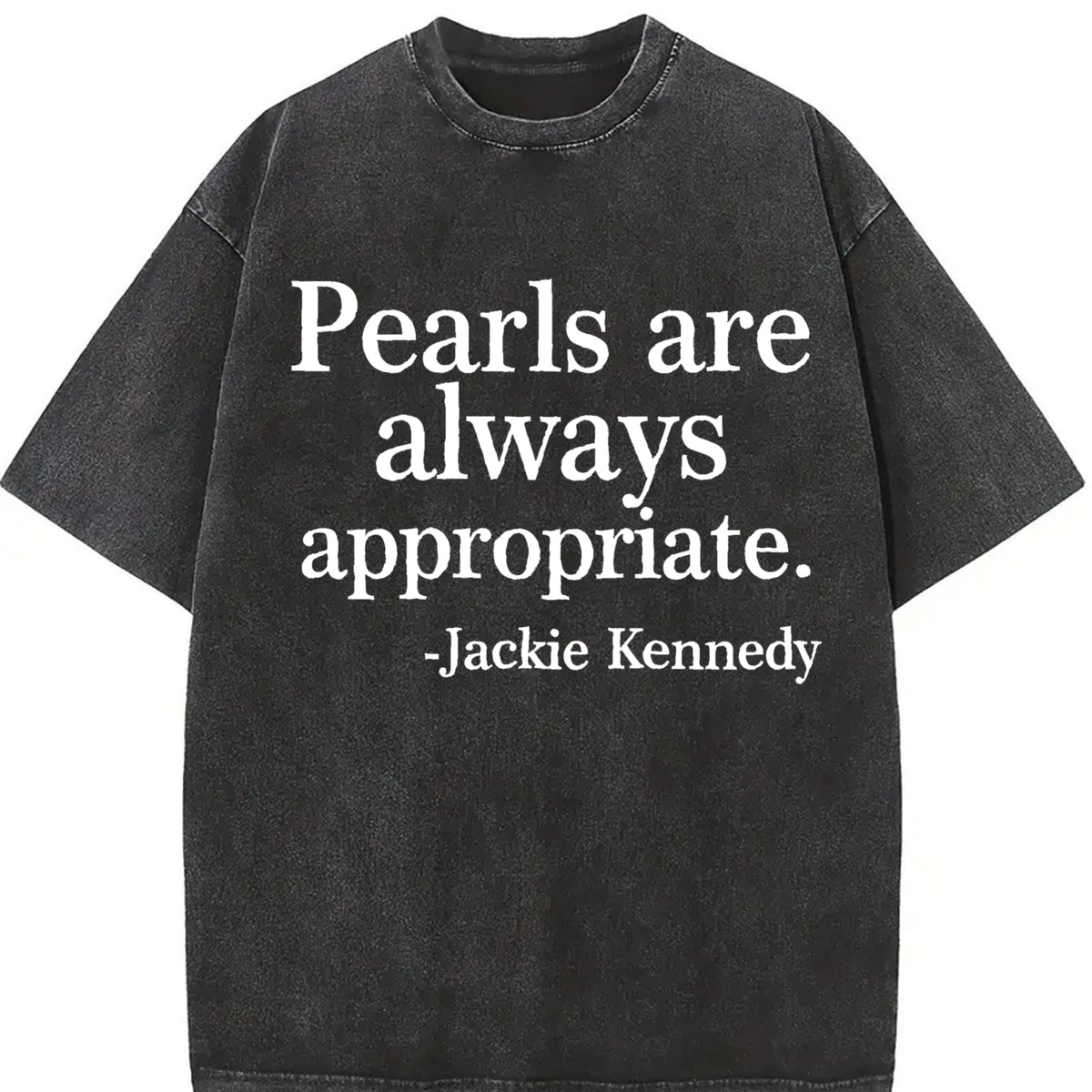 Letter Pearl Embroidery Vintage Washed T-Shirt in Black