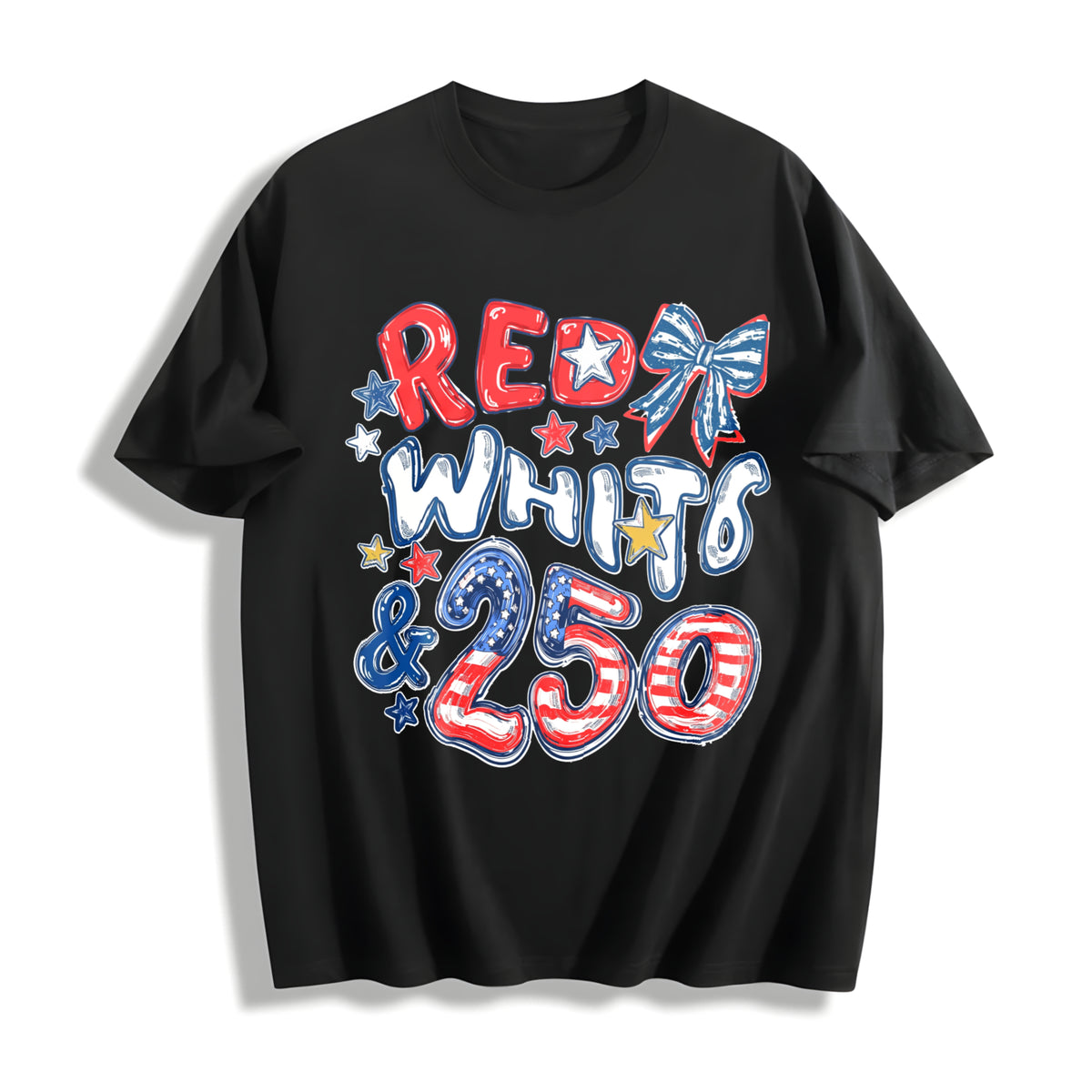 Red White Blue 250th Anniversary Cotton T-Shirt in Black