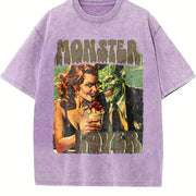 Retro Monster Lover 90s Vintage Washed T-Shirt in Purple