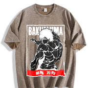 Hanma Baki Anime for Anime Fans and Lovers vintage washed oversized T-shirt in Brown