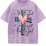 Back and Thank God, Move Forward and Trust God Vintage Washed T-Shirt in Purple
