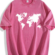 World Map Vintage Washed T-Shirt in Red