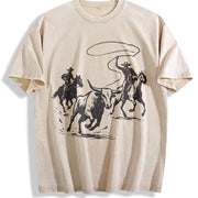 Cowboys Roping Bull Vintage Washed T-Shirt in Beige