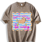 Don't Worry Be Capy Vintage Washed T-Shirt in Brown