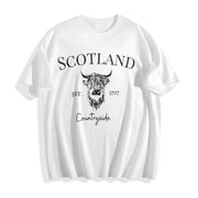 Scotland Buffalo Fashionable Versatile Cotton T-Shirt in White