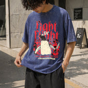 Fight or Flight Penguin Vintage Washed T-Shirt in Blue