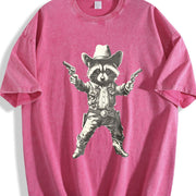 Cowboy Raccoon Retro Raccoon Vintage Washed T-Shirt in Red
