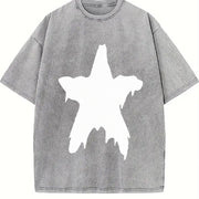 Distressed Melting Star Vintage Washed T-Shirt in Gray