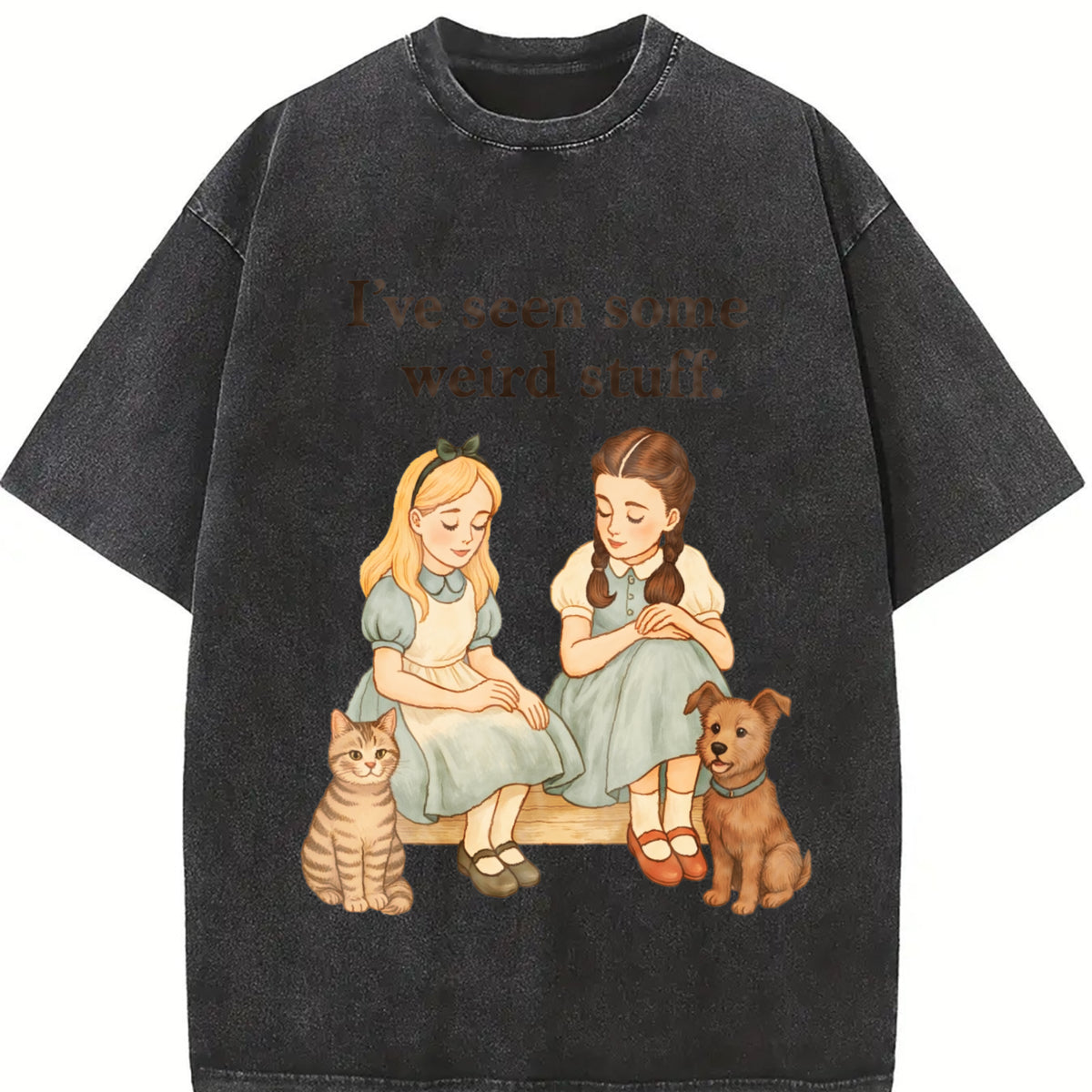 Weird Stuff Quote Sarcastic Retro Humor Vintage Washed T-Shirt in Black