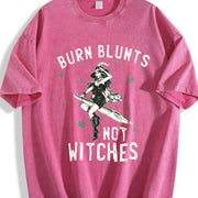 Burn Blunts Not Witches Marijuana Weed Smoker Stoner vintage washed oversized T-shirt in Red