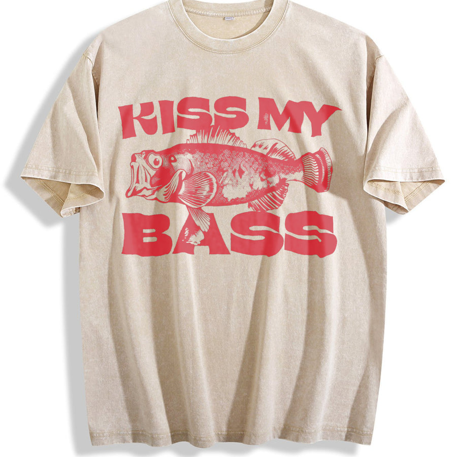 Kiss My Bass Style Fishing vintage washed oversized T-shirt in Beige