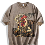 Smoking Chicken in an Armchair Vintage Washed T-Shirt in Brown
