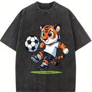 Tiger Soccer Player Vintage Washed T-Shirt in Black