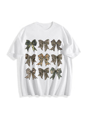 Retro Camo Coquette Bow Cotton T-Shirt in White