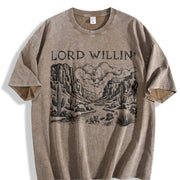 Lord Willin' and the Creek Don't Rise Western Christian Vintage Washed T-Shirt in Brown