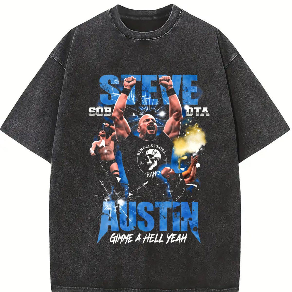 Retro Limited WWE Stone Cold Austin WrestleMania 41 vintage washed oversized T-shirt in Black