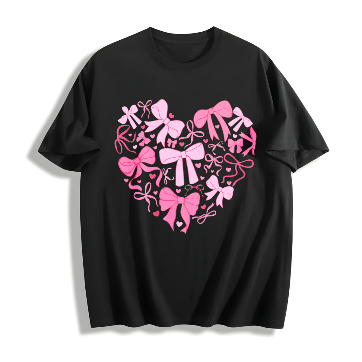 Coquette Valentine Heart Cotton T-Shirt in Black