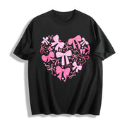 Coquette Valentine Heart Cotton T-Shirt in Black