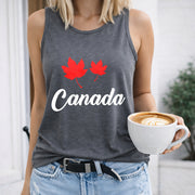 Canada Maple Leaves Crew-neck Sleeveless Vest Outdoor Women's Color Cotton Tank Top in Gray