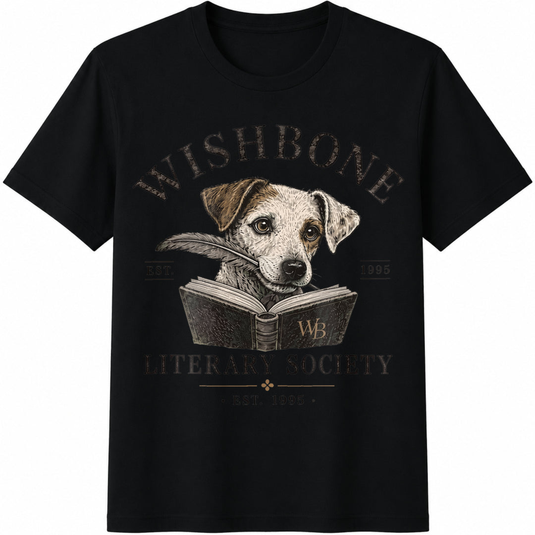 Wishbone Dog Literary Society Cotton T-Shirt in Black