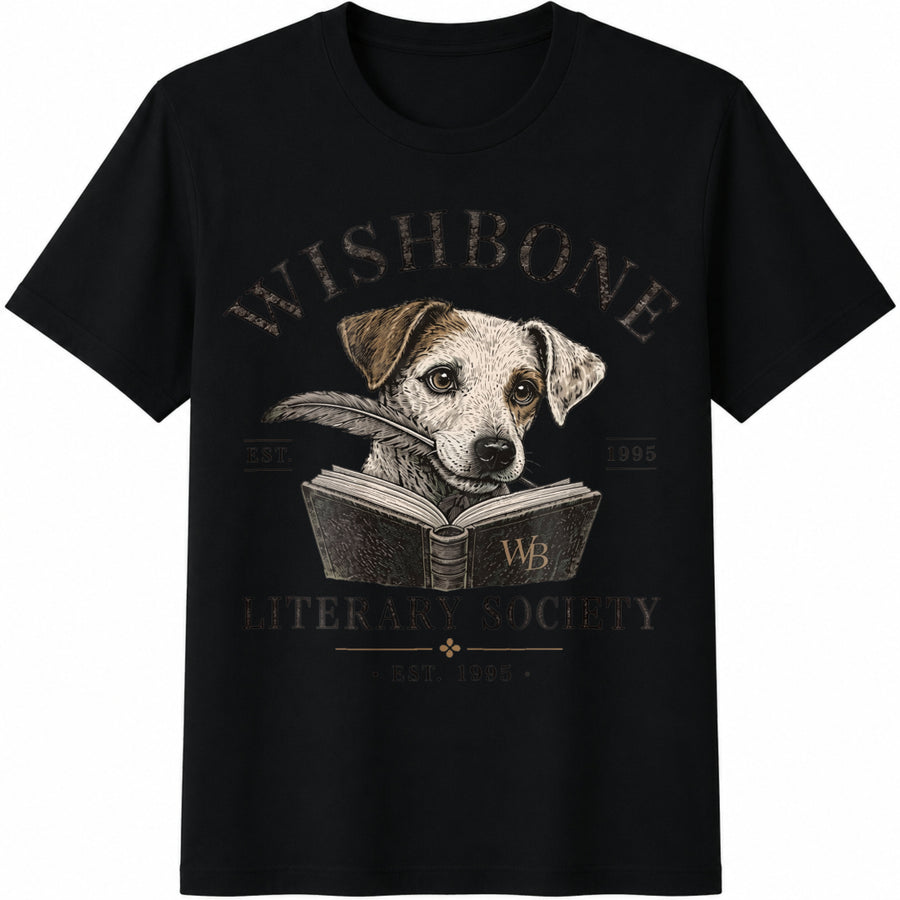 Wishbone Dog Literary Society Cotton T-Shirt in Black