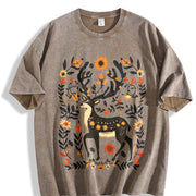 A Bohemian- Floral Moose Vintage Washed T-Shirt in Brown