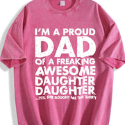 Premium Proud Dad of Freaking Awesome Daughter Father's Vintage Washed T-Shirt in Red