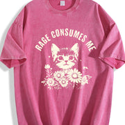 Rage Consumes Me Cute Cat Meme Vintage Washed T-Shirt in Red