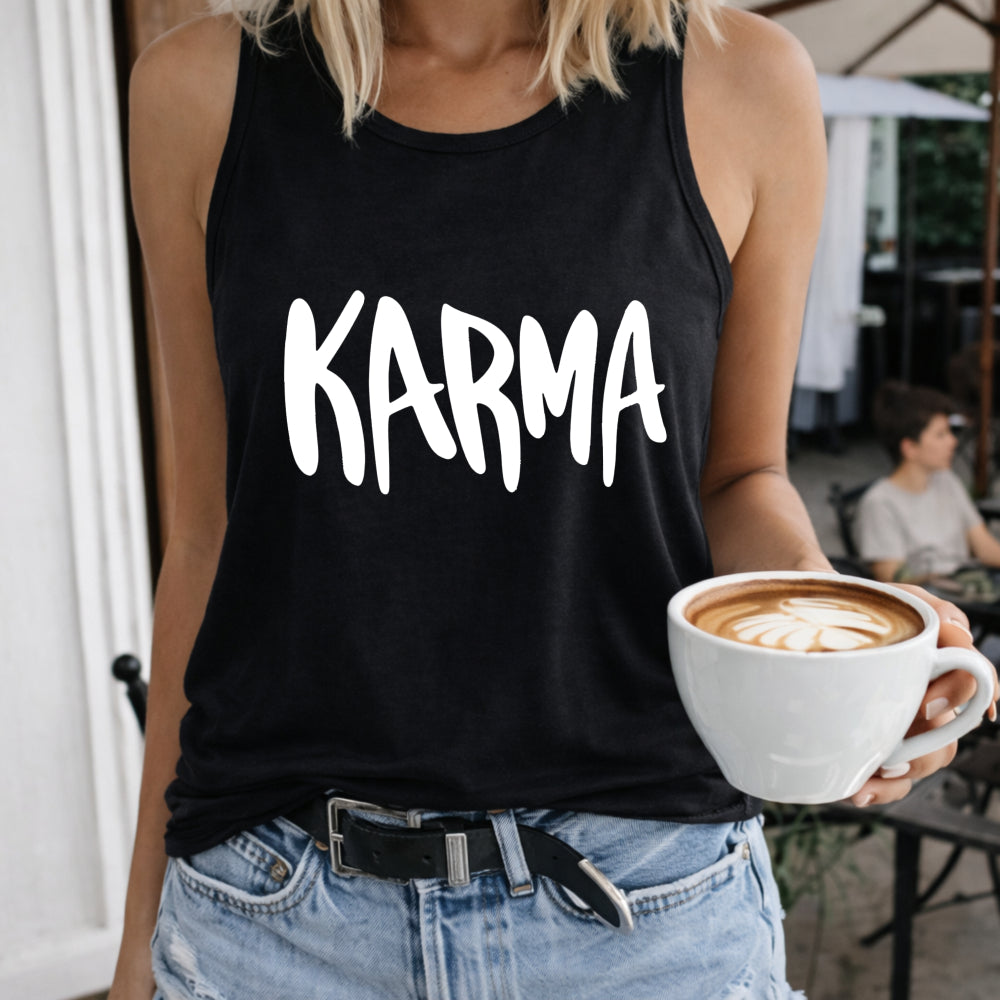 Karma Women's Color Cotton Tank Top in Black