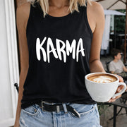 Karma Crew-neck Sleeveless Vest Outdoor Women's Color Cotton Tank Top in Black