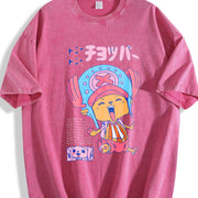 Black One Piece Tony Chopper Vintage Washed T-Shirt in Red